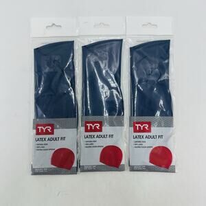 3 TYR Latex Adult Swim Cap Navy Blue Anti Roll Edge New